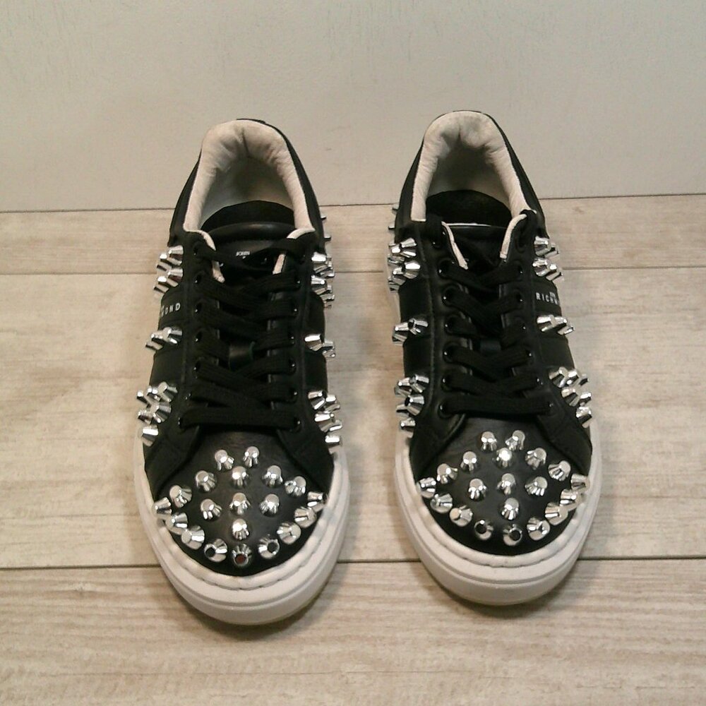 John Richmond alternative Black Leather Studded Spike Biker Sneakers SZ 35 | US5 - Picture 2 of 10